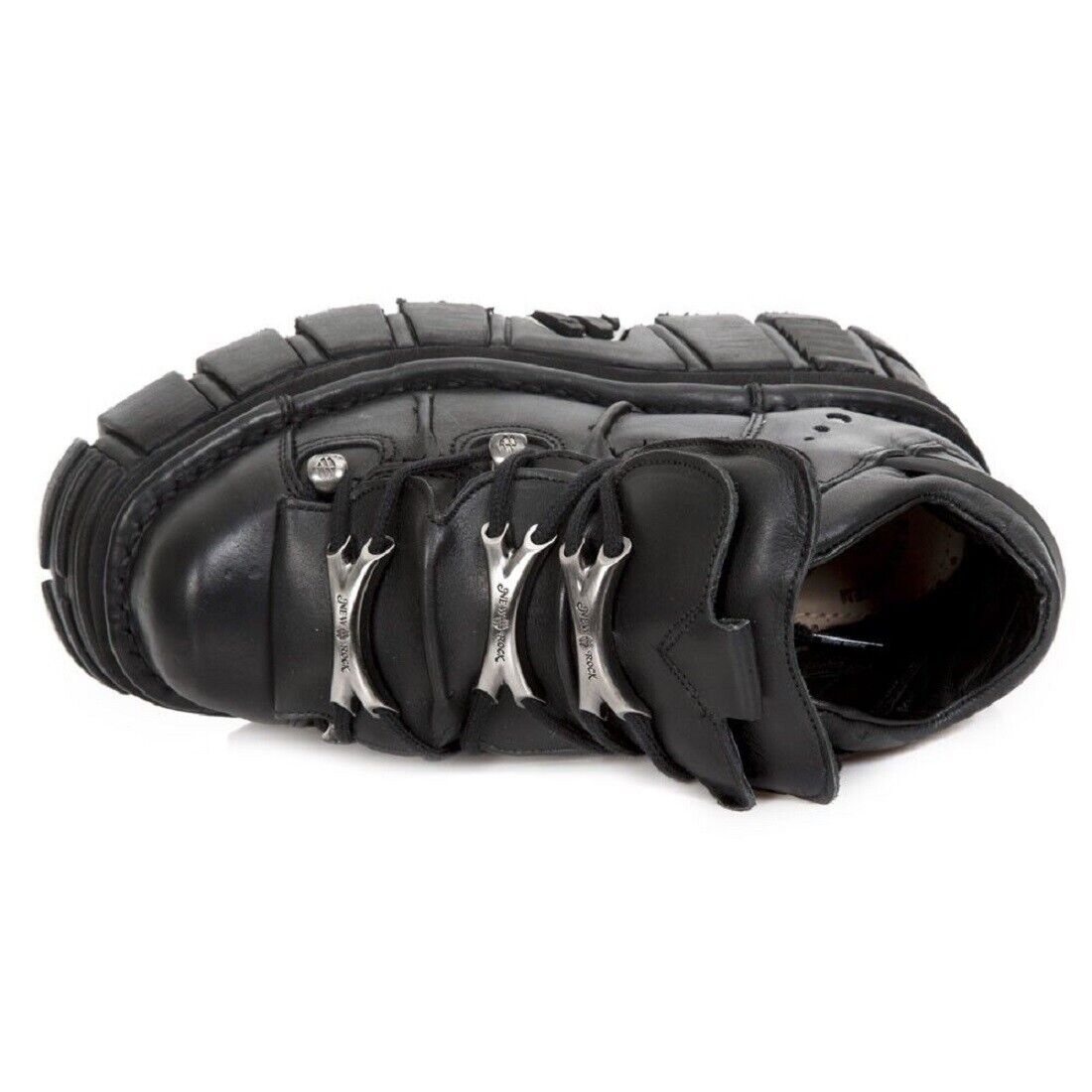NEW ROCK M.106-S29 TOWER SHOES Metallic Black Leather Biker NEW ROCK M.106-S29 TOWER SHOES Metallic Black Leather Biker