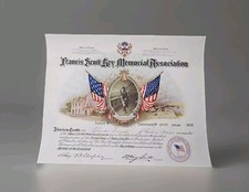 FRANCIS SCOTT KEY MEMORIAL ASSOCIATION CERTIFICATE 1909