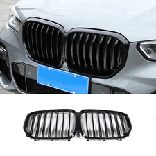 For BMW X5 19-22 Front Bumper Kidney Grill Grille Gloss Black Double Slats Trim