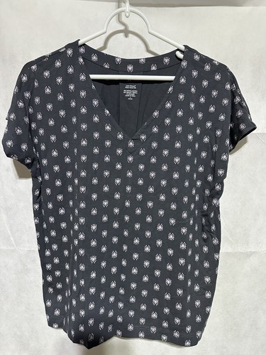 J. Jill Damen Luxe Supima Plissee-Back Tee Marineblau Blumenmuster Gr. Petite Small Neu ohne Etikett