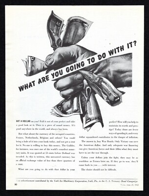 1943 York Ice Machinery contributed to U.S. Treasury Bond Campaign Print Ad Vtg