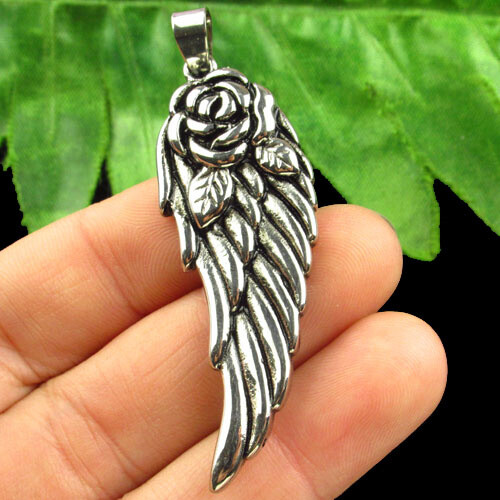 SJ98491 Carved Silver Stainless Steel Wing Pendant Bead SJ98491 Carved Silver Stainless Steel Wing Pendant Bead