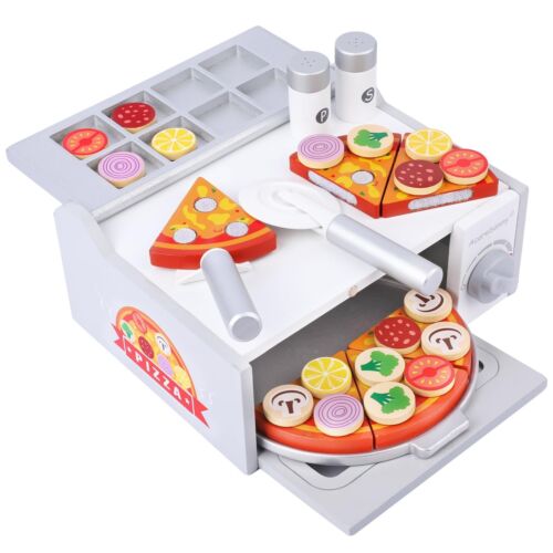Wooden Pizza Toy for Kids, Toddlers Pizza Counter Playset, Pretend Play Food ...