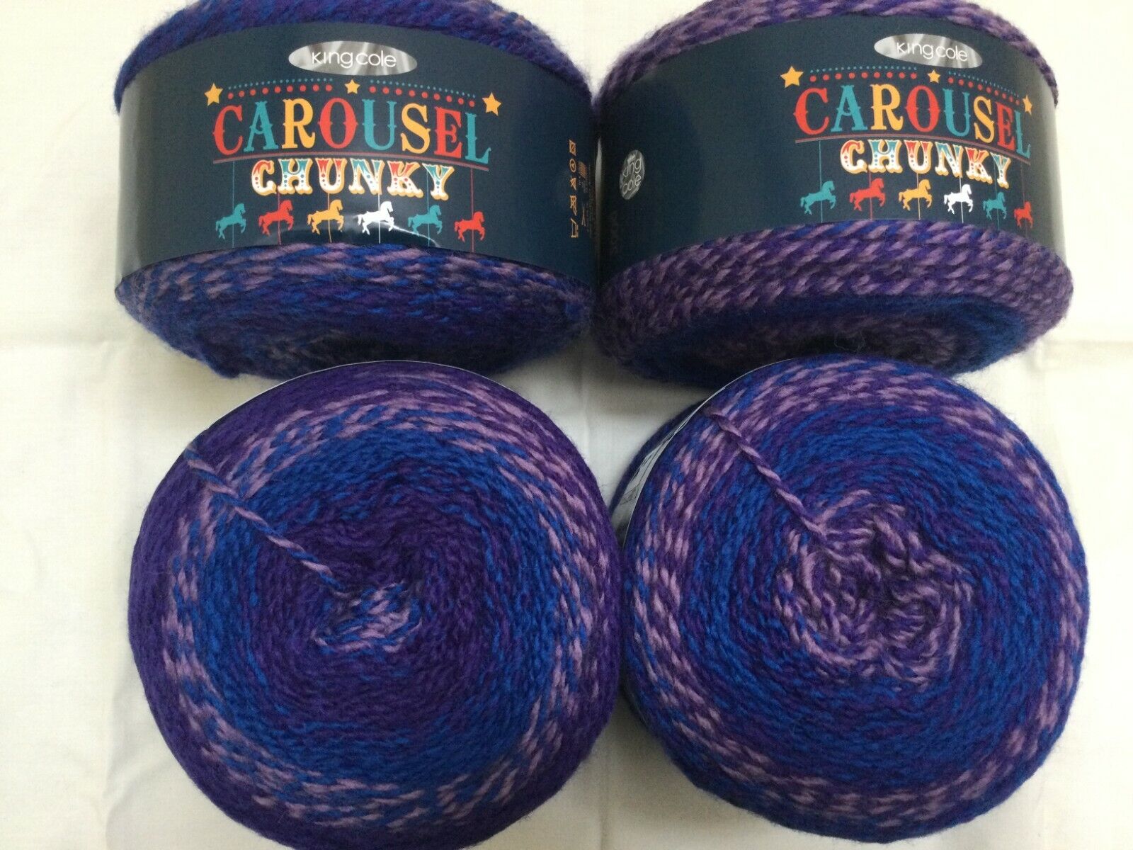 4 Balls Of King Cole Carousel Chunky Yarn With30% Wool Shade Hel