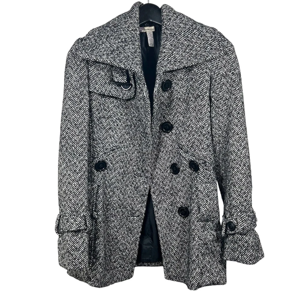 Abrigo American Rag para mujer negro/blanco mezcla de lana espiga doble botonadura XS, NUEVO SIN ETIQUETAS Foto 2 de 4