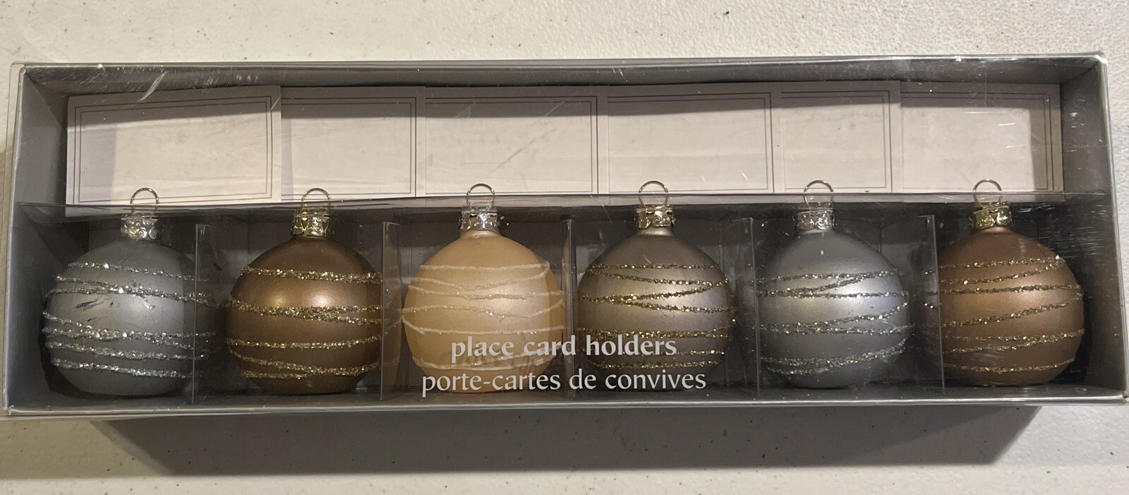 PIER 1 Christmas Bulb Ornament Place Card Holders Set/6 Gold Silver