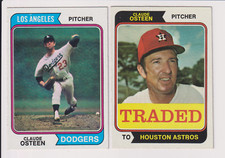 1974 Topps Baseball Base + Traded # 42/42T Claude Osteen Nice Cards