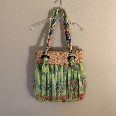 Cappelli Straworld Large Print Fabric Straw Boho Bag Tote Purse