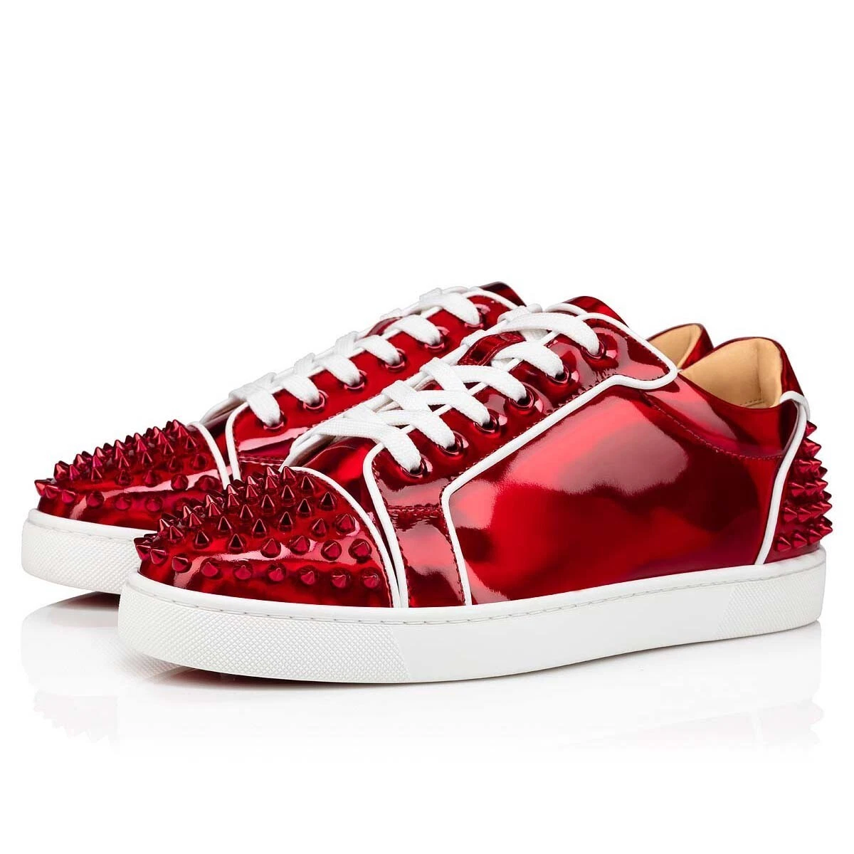 CHRISTIAN LOUBOUTIN Seavaste 2 Orlato Flat spikes glossy red sneakers 9.5 42.5