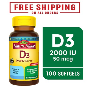 Nature Made Vitamin D3 2000 IU (50 mcg) Dietary Supplement Bone (90)