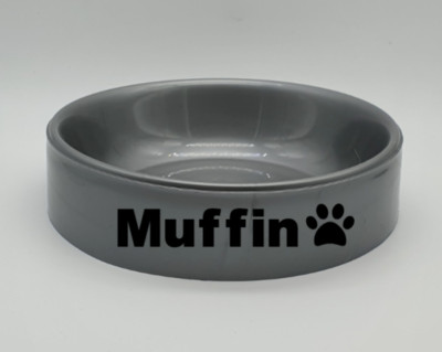 BNWT Unbranded Personalised Name Grey Silver Small Round Dog Bowl 17cm
