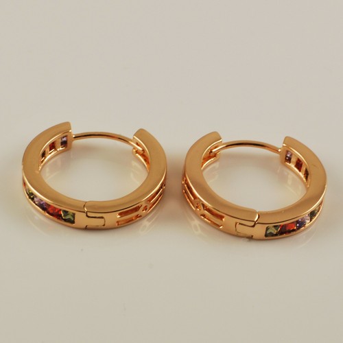 Gold PVD Multi Colour CZ Crystal Half Band Huggie Hoop Earrings - Picture 6 of 6