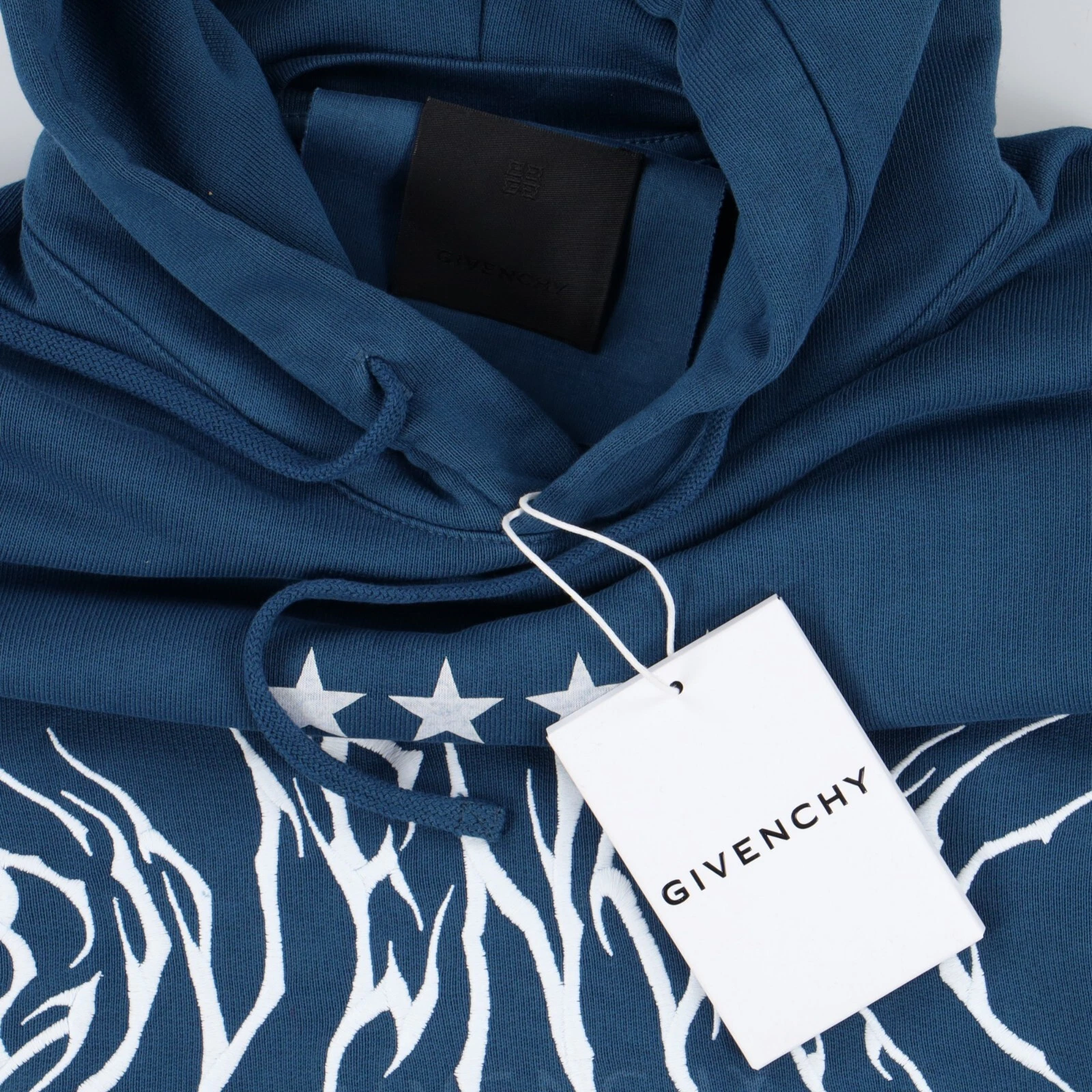Felpa con cappuccio Givenchy blu ricamata multi logo oversize a strati Taglia XS PREZZO AL PUBBLICO $1680