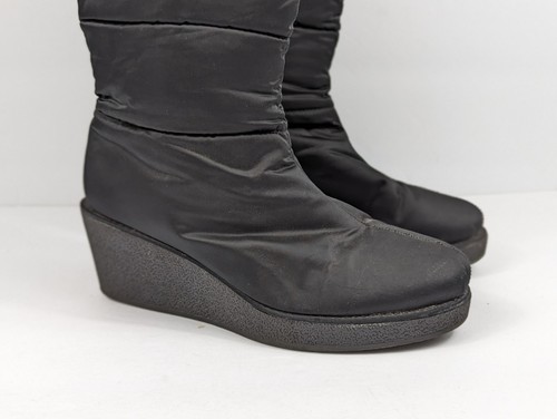 Kate Spade Black Wedge Snow Boots Womans 9.5 Satin Cagney Quilted Bow - Picture 6 of 13