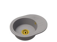 Rundes Waschbecken Aus Grauem Granit Bella Mit Goldenem Siphon
