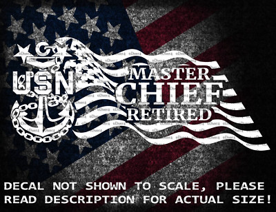 US Navy Master Chief Retired in US Flag Vinyl Decal US Seller US Made