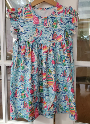 Girls' Knit Fit & Flare Dress Cap Sleeve Lilly Print You Gotta Regatta 3 (07024B