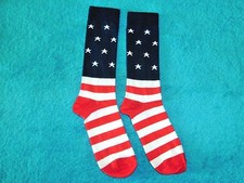 USA American Flag Crew Socks 1 Pair Stars Stripes SZ 9-11 Fit Shoe Size 4-10