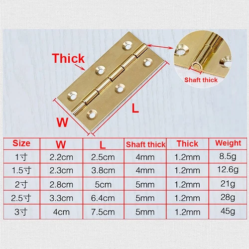 Antique Brass Doors Butt Hinges 1" 1.5" 2" 2.5" 3" Jewelry Box Gate Retro Screws - Picture 5 of 6