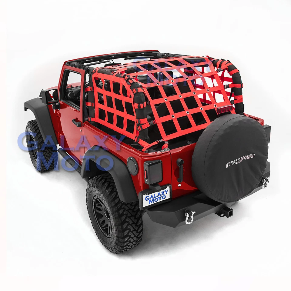 Sistema de red de retención de carga todo terreno 2 puertas ROJO 4x4 para Jeep Wrangler JK 07-17 Foto 2 de 2