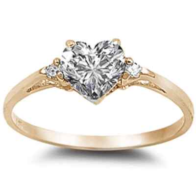 Yellow Gold Plated Cubic Zirconia Heart .925 Sterling Silver Ring 16679 ...