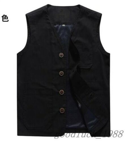 US XS-6X LMens Cotton Pockets Sleeveless Large Size Short Waistcoat Casual Vest - Bild 9 von 11
