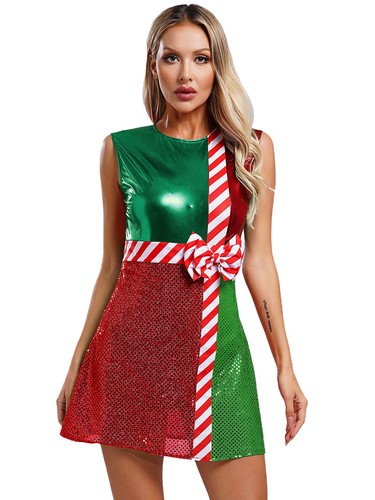 Women Sequins Candy Cane Costume Christmas Party Fancy Dress with Built-in AU - Picture 26 of 33