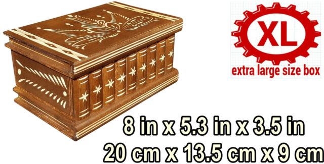 XL Wooden Jewelry Secret Puzzle Stash Magic Box Case Hide Compartment Drawer IQ