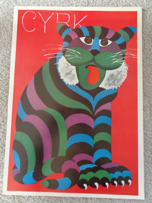 Hubert Hilscher CYRK Tiger Cat Polish Circus 1971 Poster Art Print Red