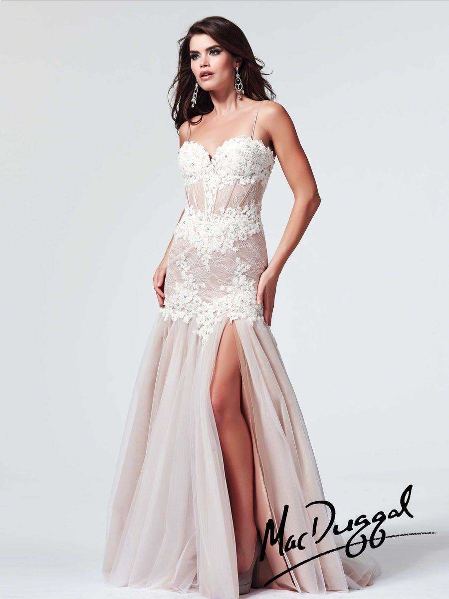 mac duggal ivory dress Ivory Embellished Evening Gown with Velvet Bow
