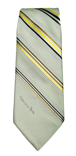Cravatta cravatta lusso Oscar de la Renta anni 80 nuova con etichette vintage a righe designer grigia