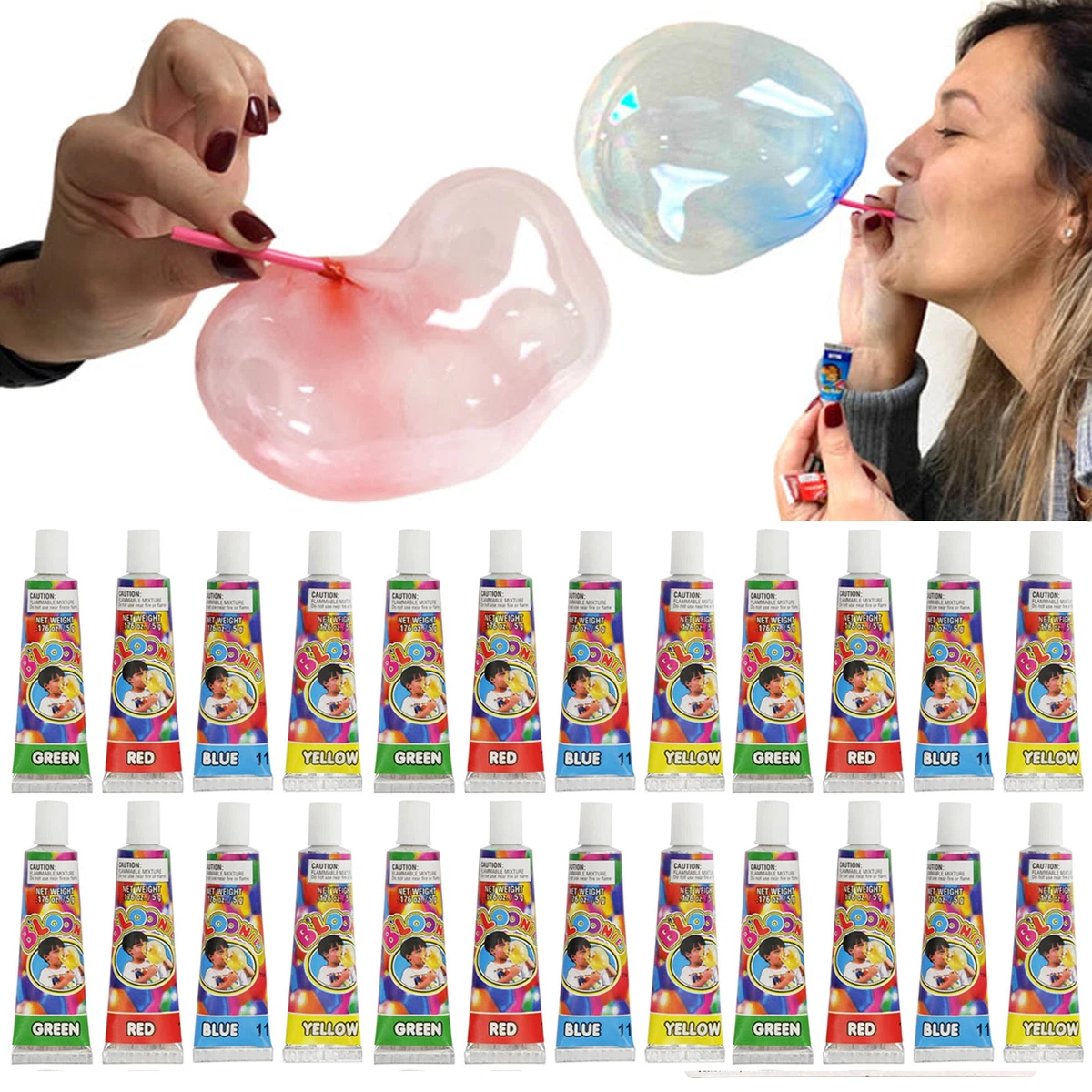 24 X Tubes Bloonies Blow Plastic Bubbles Balloon Kids Party Bag