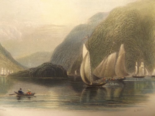 Antique ça 1840 Hand Tinted Litho Print ENTRANCE TO THE HUDSON NEAR NEWBURGH - Picture 2 of 8