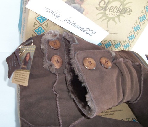 SKECHERS AUSTRALIA Women CHOCOLATE Suede Button Mid Calf Faux Fur Boot 6 M $80 - Picture 7 of 10
