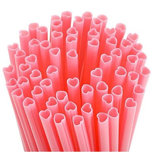 2 Pailles En Silicone En Forme De Cœur - Pailles Portables Réutilisables Pour Sortie Plein Air Rose L