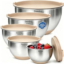 Mixing Bowls Set 22Pcs Stainless Steel Airtight Lids Non Slip Khaki Deedro Large