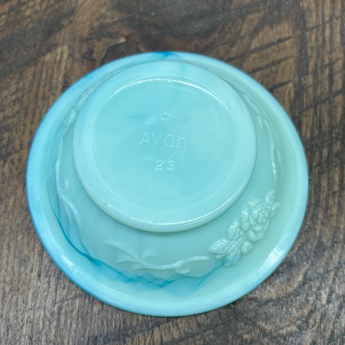 Vintage Avon Green/Teal Jade Swirl Milk Glass Decanter Pitcher Stopper and Bowl - Picture 5 of 6
