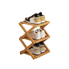 Flat Bamboo Shoe Rack for Entryway, Installation-Free and Folding Vertical Sm...
