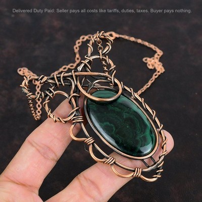 Thanks Giving Day Deal Malachite Stone Wire Wrapped Chain Mother Necklace Copper