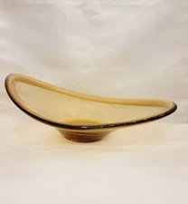 Vintage Viking Art Glass Amber Epic Rolled Edge Oval Bowl