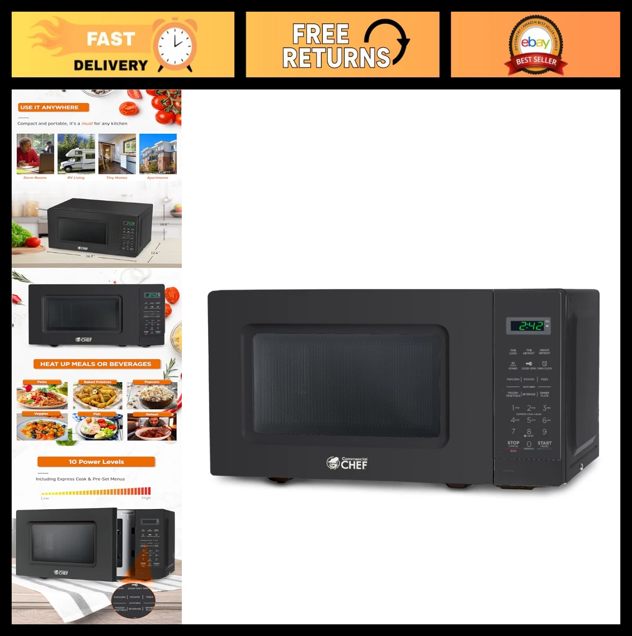 Compact 0.7 Cu. Ft. Countertop Microwave Oven, 700W, Touch Controls, Digital Dis