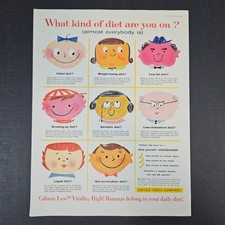 1958 United Fruit Company Bananas Havabanana Vintage Print Ad 88 Calories Diet