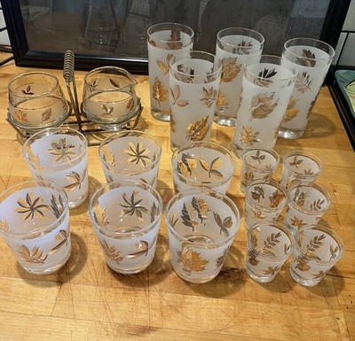 20- Piece Vintage Libbey Golden Foliage Frosted Drink Ware