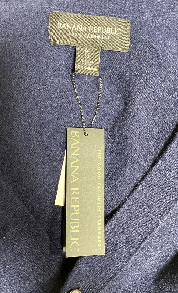 Banana Republic Men's Navy 100% Cashmere V-Neck Cardigan Sweater XL Tall NWT - Image 4 of 4