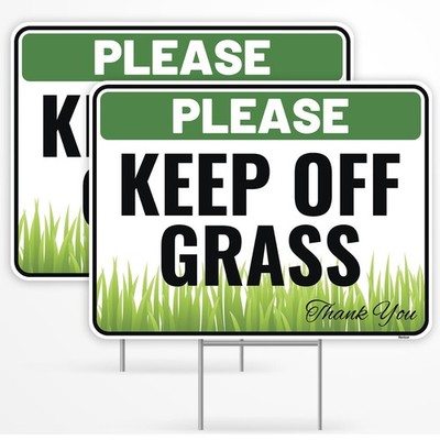 2PC Keep Off Grass Sign with Metal Stakes, 12''x9'' - Corrugated Plastic - Plea...