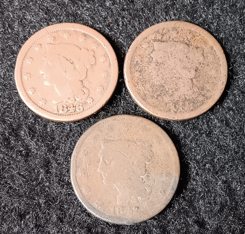 3- Braided Hair Large Cents. 1842, 1846, 1848. Pictures Of Actual Coins. 