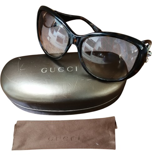Gucci Damen Sonnenbrille Schildpatt Oversized Oval Schwarz Gestell
