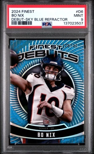 2024 TOPPS FINEST DEBUT SKY BLUE REFRACTOR #D6 BO NIX RC /150 PSA 9
