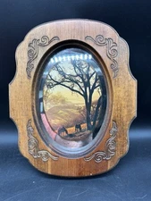 Pine Wood Framed Reflective Art Mirror Horses Sunset .  Vintage JCP Lot# 2373