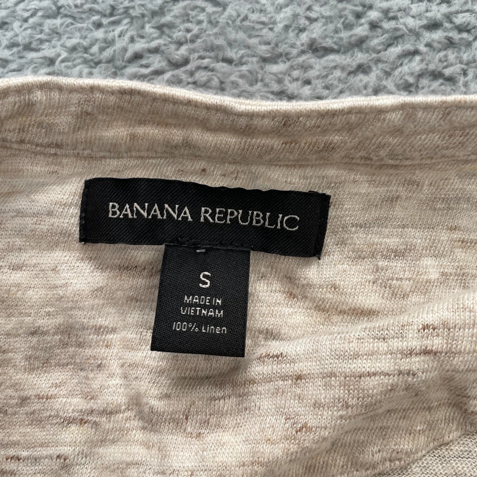 Banana Republic Shirt Mens Small Beige Heather Linen Henley Neck Tee Classic - Image 3 of 4